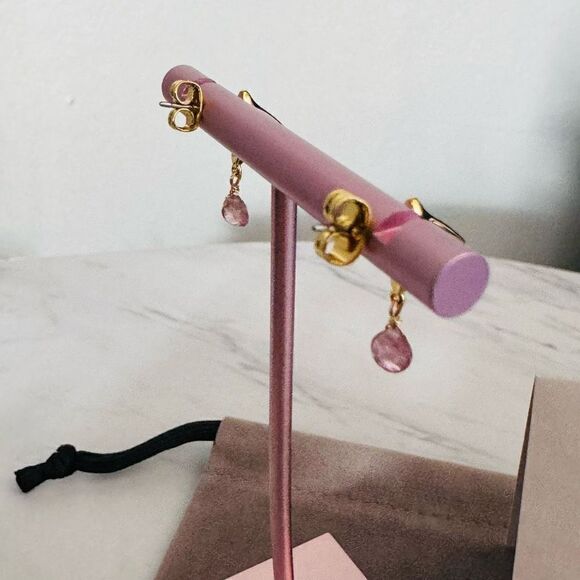 Alexas Bittar Asterales Thorn 14K Goldplated & Pink Tourmaline Drop Earrings NWT - Picture 11 of 16